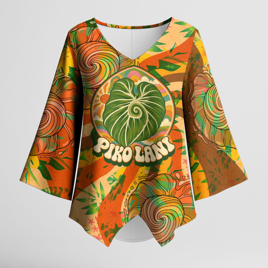 Hawaiian Piko Lani Cultivate I Ka Piko Aloha Kimono Sleeve Blouse Retro Psychedelic Taro Leaf - Hibiscus Flowers TS04 Female Orange Green - Polynesian Pride