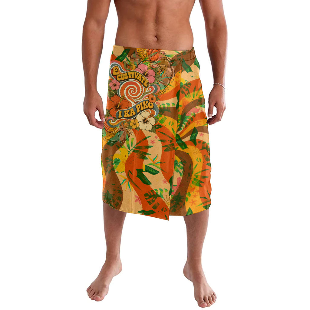 Hawaiian Piko Lani Cultivate I Ka Piko Aloha Lavalava Retro Psychedelic Taro Leaf - Hibiscus Flowers TS04 Orange Green - Polynesian Pride