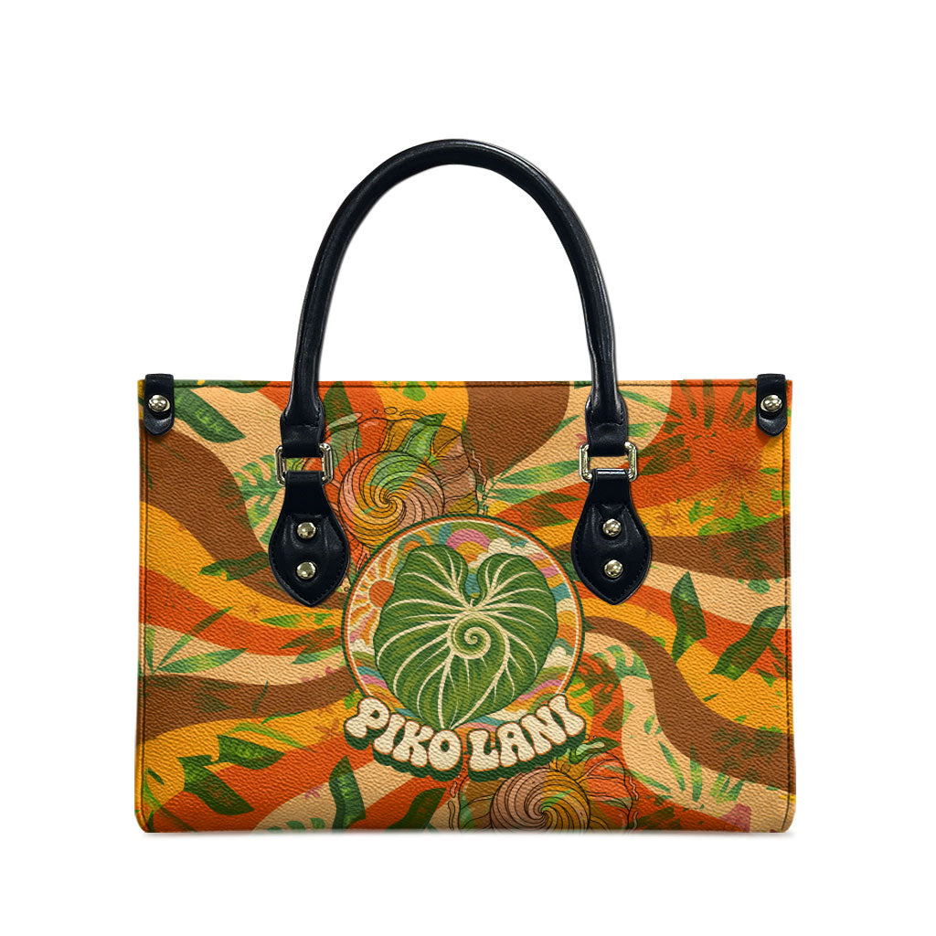 Hawaiian Piko Lani Cultivate I Ka Piko Aloha Leather Bag Retro Psychedelic Taro Leaf - Hibiscus Flowers TS04 - Polynesian Pride