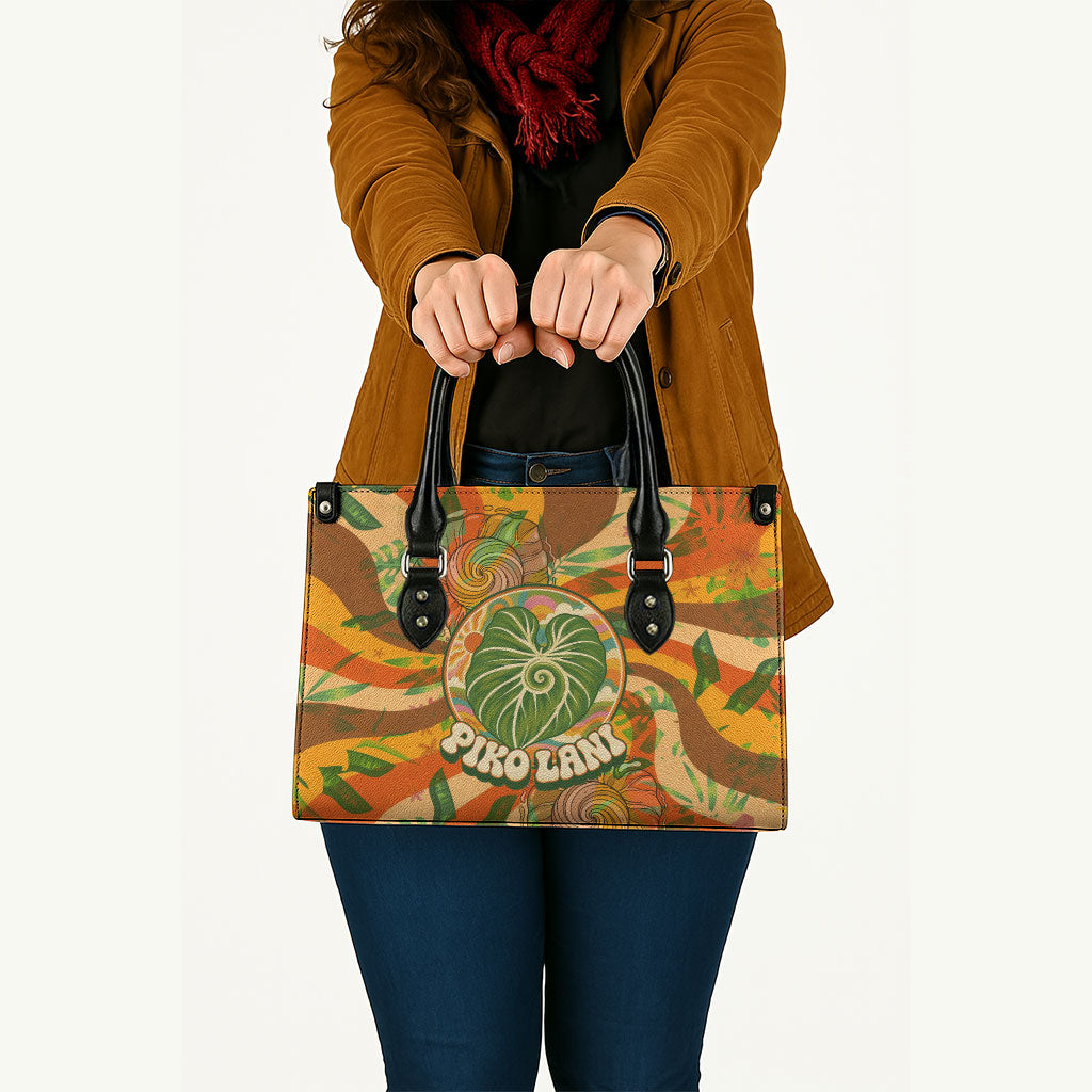 Hawaiian Piko Lani Cultivate I Ka Piko Aloha Leather Bag Retro Psychedelic Taro Leaf - Hibiscus Flowers TS04 - Polynesian Pride