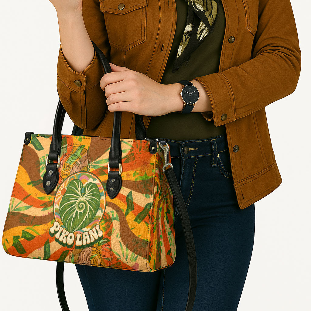 Hawaiian Piko Lani Cultivate I Ka Piko Aloha Leather Bag Retro Psychedelic Taro Leaf - Hibiscus Flowers TS04 - Polynesian Pride