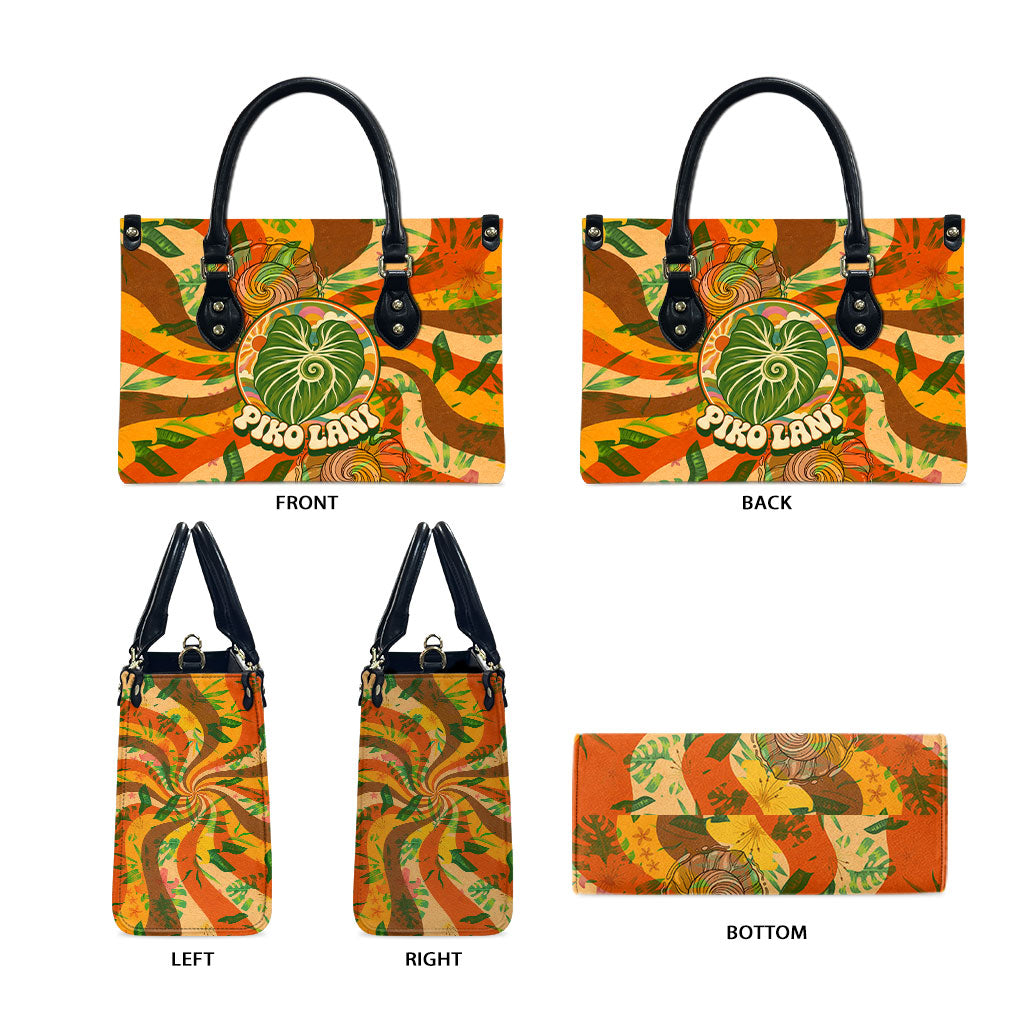 Hawaiian Piko Lani Cultivate I Ka Piko Aloha Leather Bag Retro Psychedelic Taro Leaf - Hibiscus Flowers TS04 - Polynesian Pride