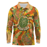 Hawaiian Piko Lani Cultivate I Ka Piko Aloha Long Sleeve Polo Shirt Retro Psychedelic Taro Leaf - Hibiscus Flowers TS04 Orange Green - Polynesian Pride