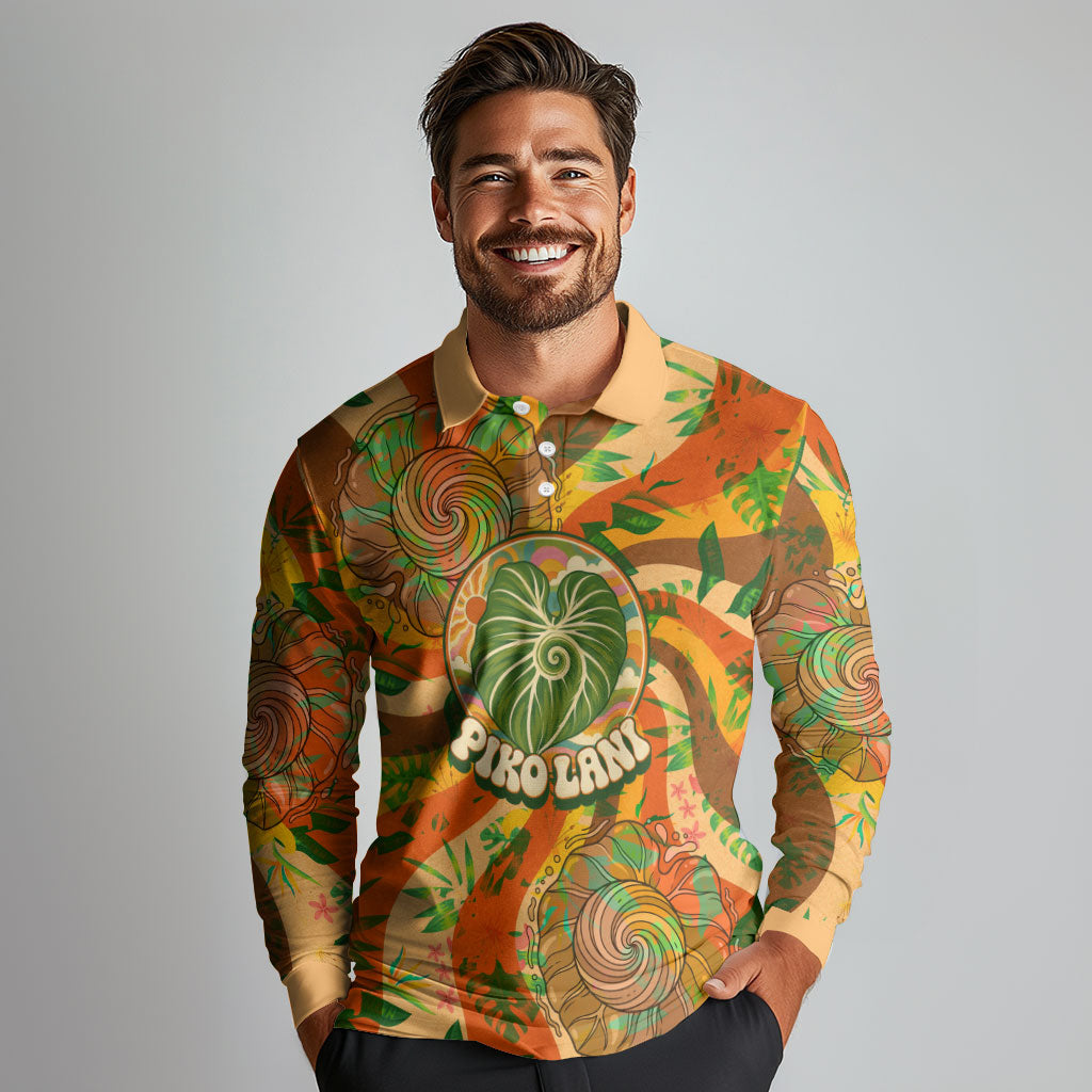 Hawaiian Piko Lani Cultivate I Ka Piko Aloha Long Sleeve Polo Shirt Retro Psychedelic Taro Leaf - Hibiscus Flowers TS04 - Polynesian Pride