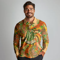 Hawaiian Piko Lani Cultivate I Ka Piko Aloha Long Sleeve Polo Shirt Retro Psychedelic Taro Leaf - Hibiscus Flowers TS04 - Polynesian Pride