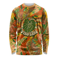 Hawaiian Piko Lani Cultivate I Ka Piko Aloha Long Sleeve Shirt Retro Psychedelic Taro Leaf - Hibiscus Flowers TS04 Unisex Orange Green - Polynesian Pride