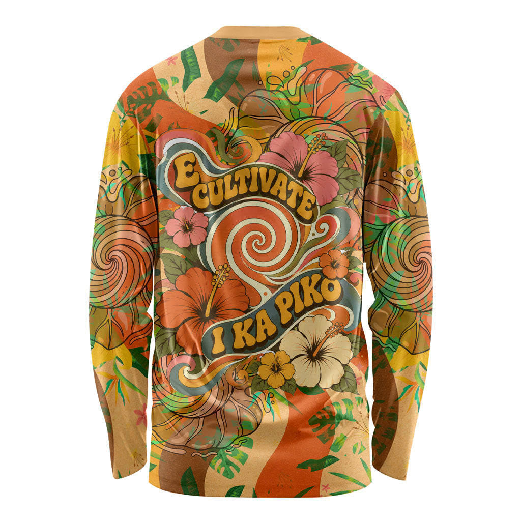 Hawaiian Piko Lani Cultivate I Ka Piko Aloha Long Sleeve Shirt Retro Psychedelic Taro Leaf - Hibiscus Flowers TS04 - Polynesian Pride