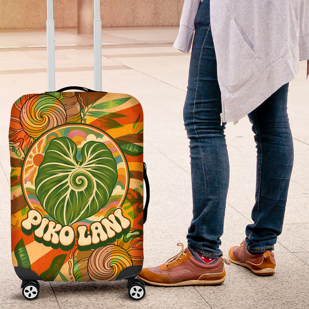 Hawaiian Piko Lani Cultivate I Ka Piko Aloha Luggage Cover Retro Psychedelic Taro Leaf - Hibiscus Flowers TS04 Orange Green - Polynesian Pride