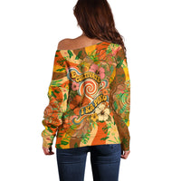 Hawaiian Piko Lani Cultivate I Ka Piko Aloha Off Shoulder Sweater Retro Psychedelic Taro Leaf - Hibiscus Flowers TS04 - Polynesian Pride