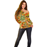 Hawaiian Piko Lani Cultivate I Ka Piko Aloha Off Shoulder Sweater Retro Psychedelic Taro Leaf - Hibiscus Flowers TS04 - Polynesian Pride
