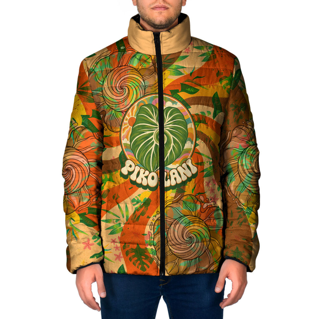 Hawaiian Piko Lani Cultivate I Ka Piko Aloha Padded Jacket Retro Psychedelic Taro Leaf - Hibiscus Flowers TS04 Men Orange Green - Polynesian Pride