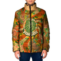 Hawaiian Piko Lani Cultivate I Ka Piko Aloha Padded Jacket Retro Psychedelic Taro Leaf - Hibiscus Flowers TS04 Men Orange Green - Polynesian Pride