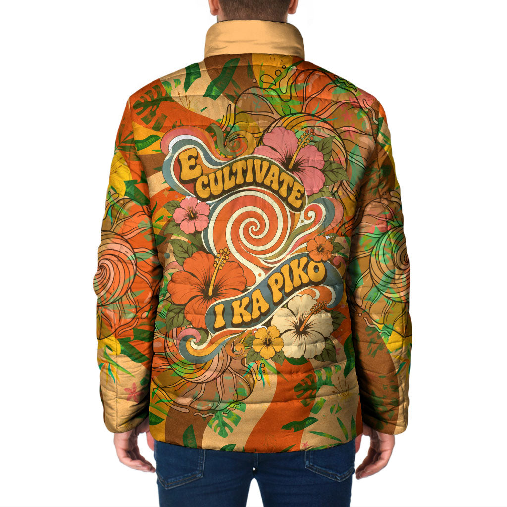 Hawaiian Piko Lani Cultivate I Ka Piko Aloha Padded Jacket Retro Psychedelic Taro Leaf - Hibiscus Flowers TS04 - Polynesian Pride