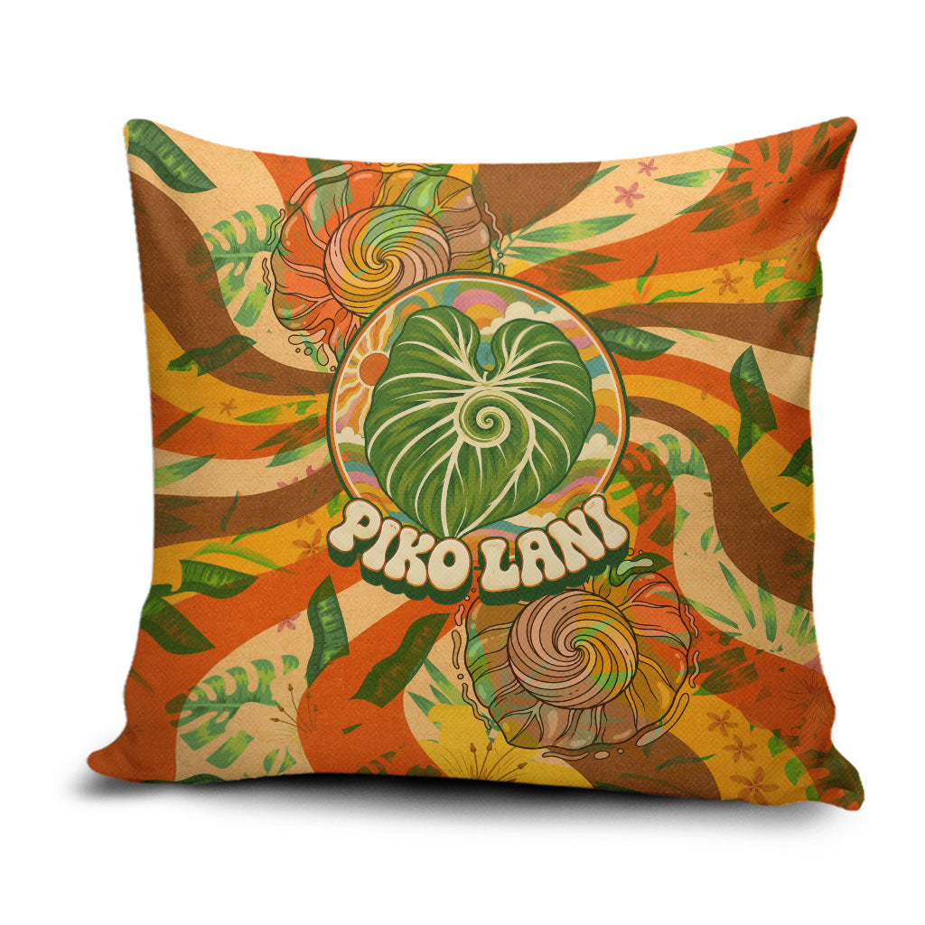 Hawaiian Piko Lani Cultivate I Ka Piko Aloha Pillow Cover Retro Psychedelic Taro Leaf - Hibiscus Flowers TS04 Orange Green - Polynesian Pride