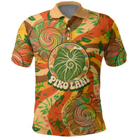 Hawaiian Piko Lani Cultivate I Ka Piko Aloha Polo Shirt Retro Psychedelic Taro Leaf - Hibiscus Flowers TS04 Orange Green - Polynesian Pride