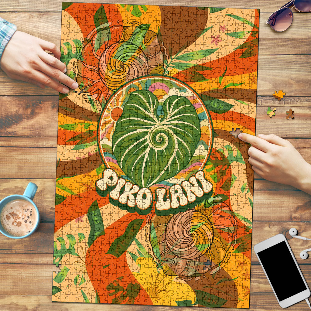 Hawaiian Piko Lani Cultivate I Ka Piko Aloha Puzzle Retro Psychedelic Taro Leaf - Hibiscus Flowers TS04 Orange Green - Polynesian Pride