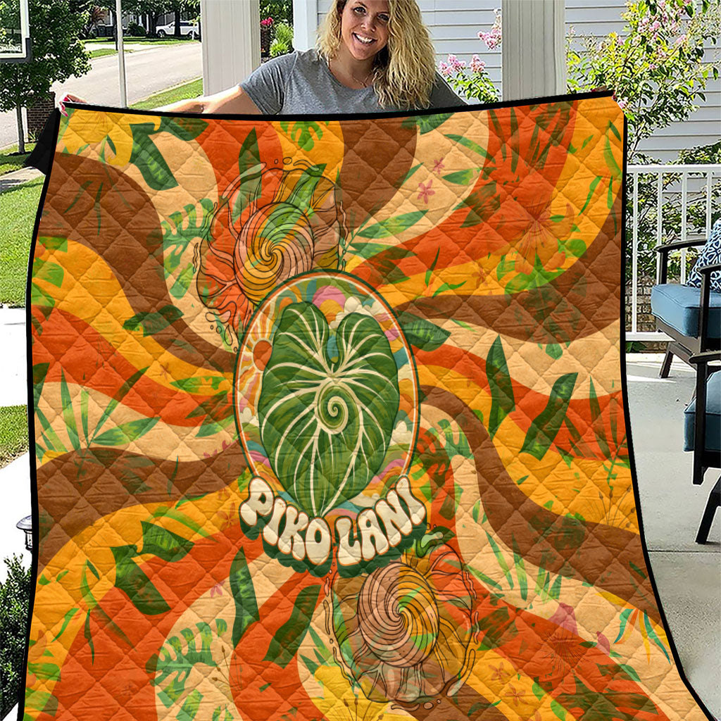 Hawaiian Piko Lani Cultivate I Ka Piko Aloha Quilt Retro Psychedelic Taro Leaf - Hibiscus Flowers TS04 Orange Green - Polynesian Pride