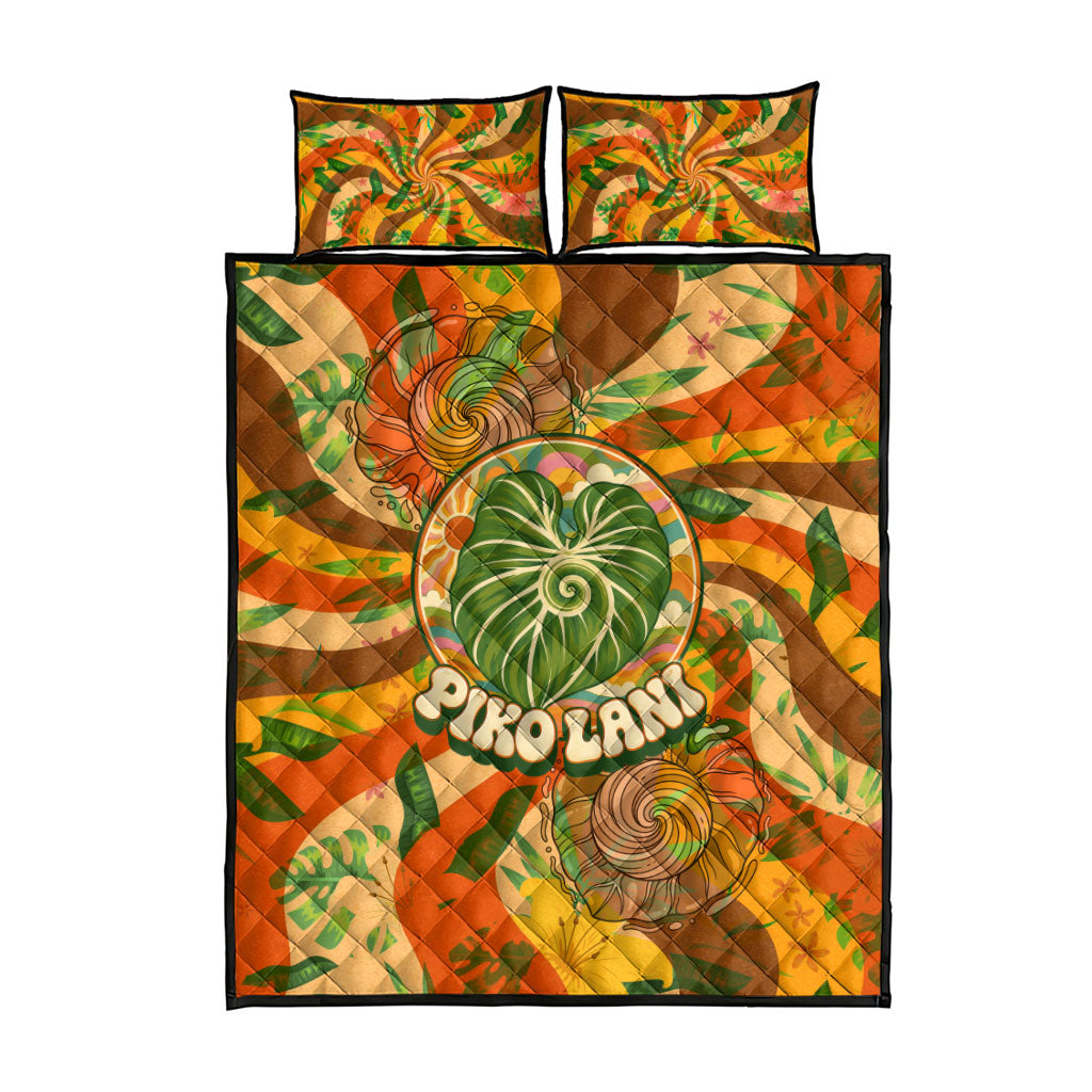 Hawaiian Piko Lani Cultivate I Ka Piko Aloha Quilt Bed Set Retro Psychedelic Taro Leaf - Hibiscus Flowers TS04 - Polynesian Pride
