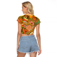 Hawaiian Piko Lani Cultivate I Ka Piko Aloha Raglan Cropped T Shirt Retro Psychedelic Taro Leaf - Hibiscus Flowers TS04 - Polynesian Pride