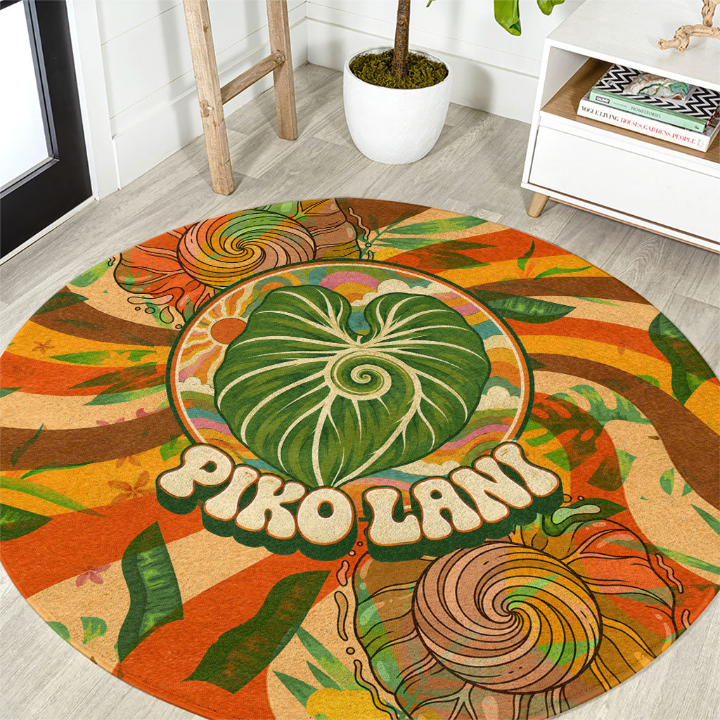 Hawaiian Piko Lani Cultivate I Ka Piko Aloha Round Carpet Retro Psychedelic Taro Leaf - Hibiscus Flowers TS04 Orange Green - Polynesian Pride
