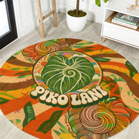 Hawaiian Piko Lani Cultivate I Ka Piko Aloha Round Carpet Retro Psychedelic Taro Leaf - Hibiscus Flowers TS04 Orange Green - Polynesian Pride
