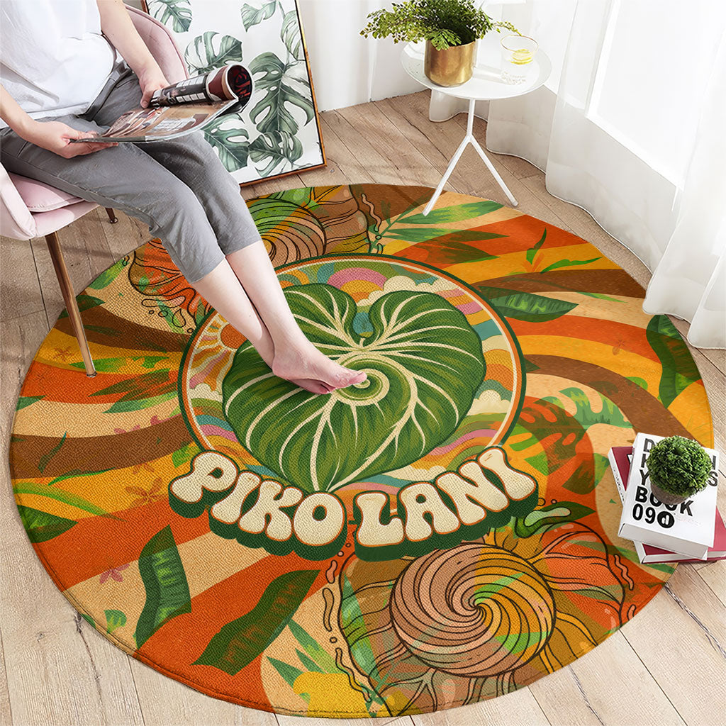 Hawaiian Piko Lani Cultivate I Ka Piko Aloha Round Carpet Retro Psychedelic Taro Leaf - Hibiscus Flowers TS04 - Polynesian Pride