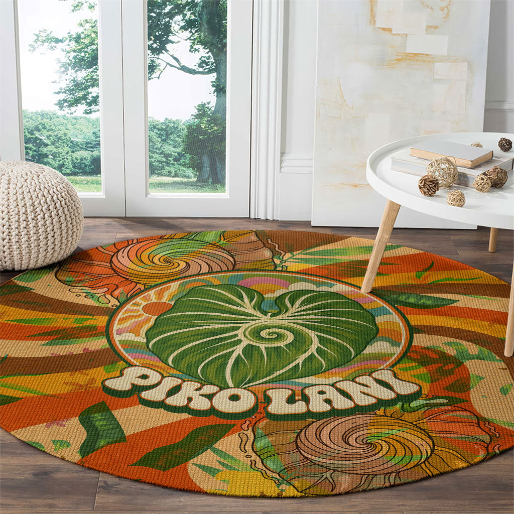 Hawaiian Piko Lani Cultivate I Ka Piko Aloha Round Carpet Retro Psychedelic Taro Leaf - Hibiscus Flowers TS04 - Polynesian Pride