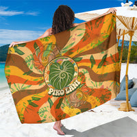 Hawaiian Piko Lani Cultivate I Ka Piko Aloha Sarong Retro Psychedelic Taro Leaf - Hibiscus Flowers TS04 One Size 44 x 66 inches Orange Green - Polynesian Pride