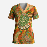 Hawaiian Piko Lani Cultivate I Ka Piko Aloha Scrub Top Retro Psychedelic Taro Leaf - Hibiscus Flowers TS04 Adult Orange Green - Polynesian Pride