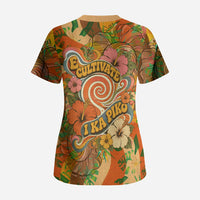 Hawaiian Piko Lani Cultivate I Ka Piko Aloha Scrub Top Retro Psychedelic Taro Leaf - Hibiscus Flowers TS04 - Polynesian Pride