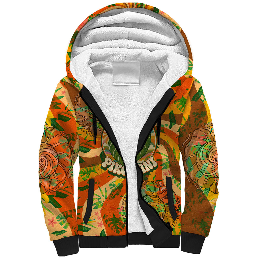 Hawaiian Piko Lani Cultivate I Ka Piko Aloha Sherpa Hoodie Retro Psychedelic Taro Leaf - Hibiscus Flowers TS04 Unisex Orange Green - Polynesian Pride