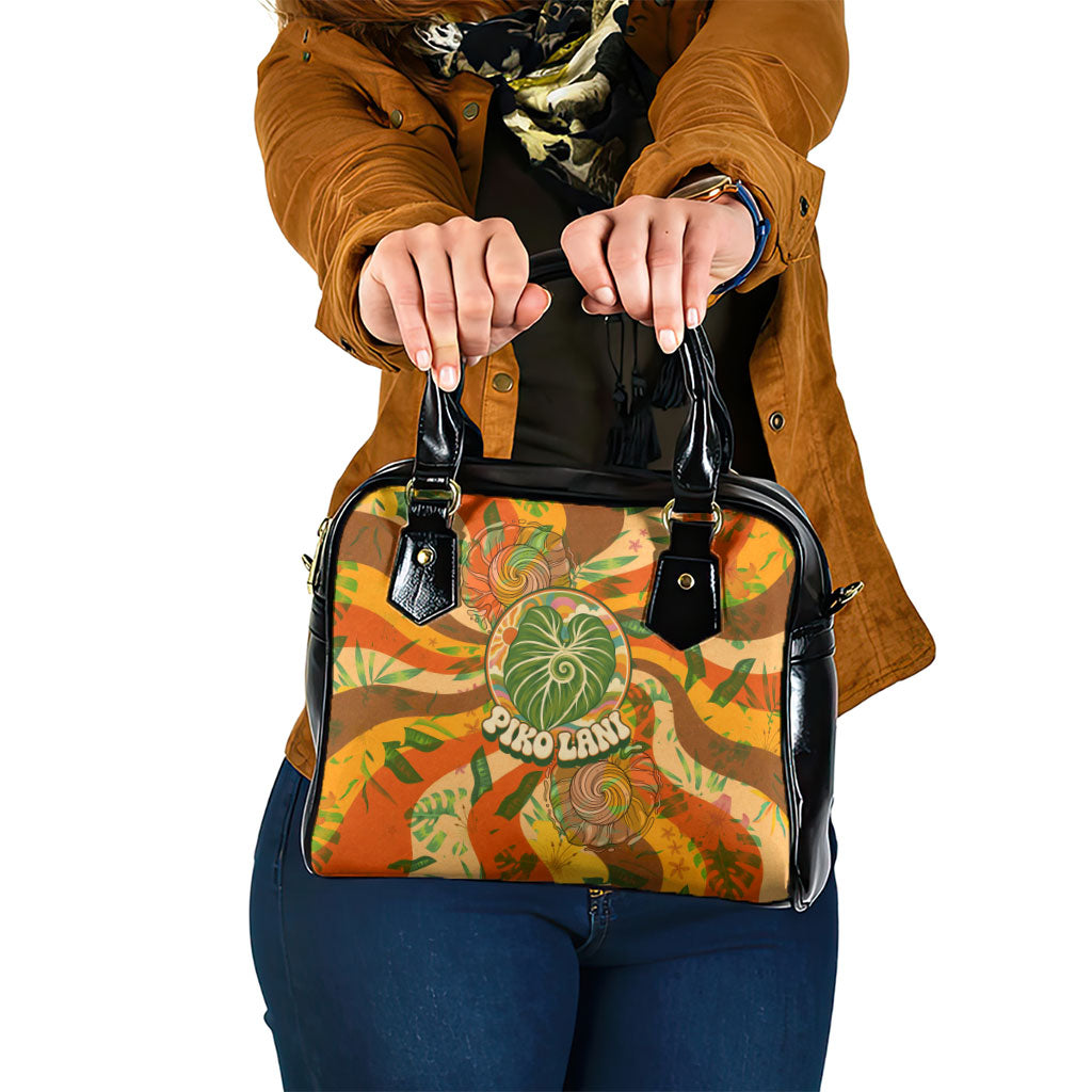 Hawaiian Piko Lani Cultivate I Ka Piko Aloha Shoulder Handbag Retro Psychedelic Taro Leaf - Hibiscus Flowers TS04 One Size Orange Green - Polynesian Pride
