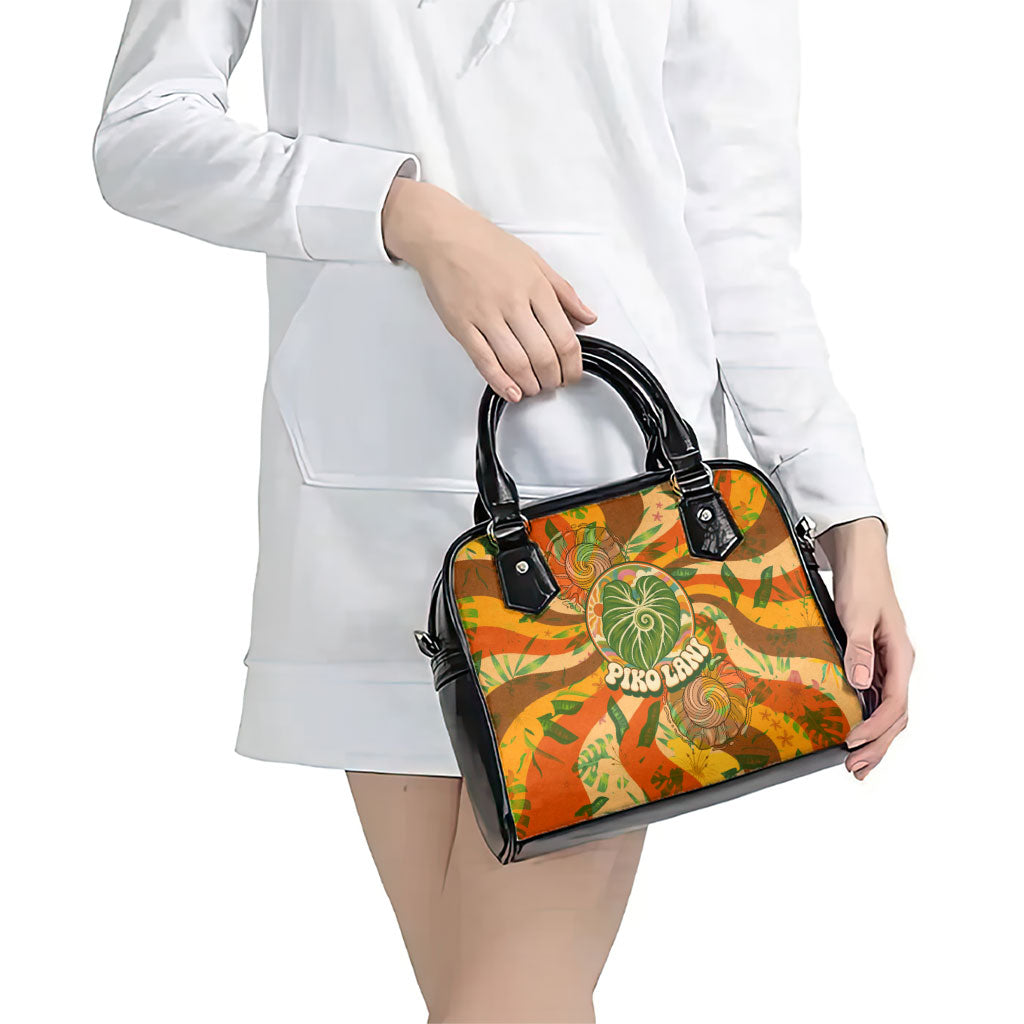 Hawaiian Piko Lani Cultivate I Ka Piko Aloha Shoulder Handbag Retro Psychedelic Taro Leaf - Hibiscus Flowers TS04 - Polynesian Pride