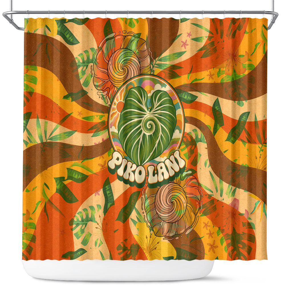 Hawaiian Piko Lani Cultivate I Ka Piko Aloha Shower Curtain Retro Psychedelic Taro Leaf - Hibiscus Flowers TS04 Orange Green - Polynesian Pride