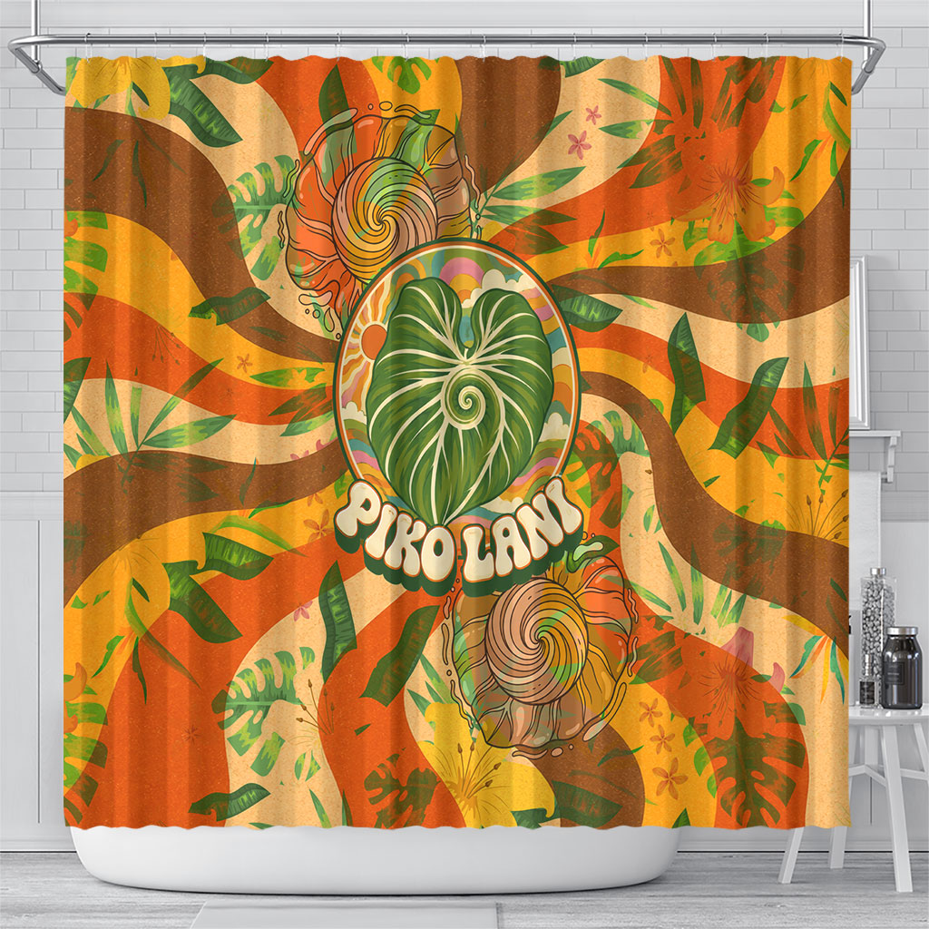 Hawaiian Piko Lani Cultivate I Ka Piko Aloha Shower Curtain Retro Psychedelic Taro Leaf - Hibiscus Flowers TS04 - Polynesian Pride