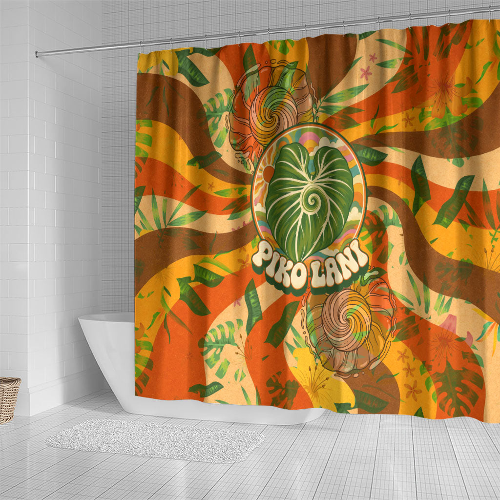Hawaiian Piko Lani Cultivate I Ka Piko Aloha Shower Curtain Retro Psychedelic Taro Leaf - Hibiscus Flowers TS04 - Polynesian Pride