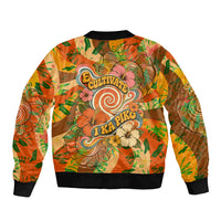 Hawaiian Piko Lani Cultivate I Ka Piko Aloha Sleeve Zip Bomber Jacket Retro Psychedelic Taro Leaf - Hibiscus Flowers TS04 - Polynesian Pride