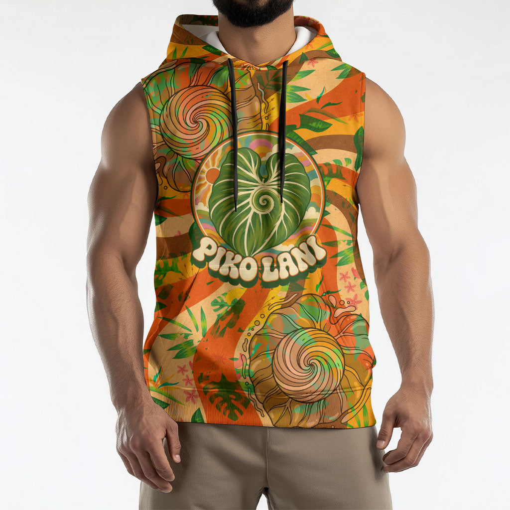 Hawaiian Piko Lani Cultivate I Ka Piko Aloha Sleeveless Hoodie Retro Psychedelic Taro Leaf - Hibiscus Flowers TS04 - Polynesian Pride