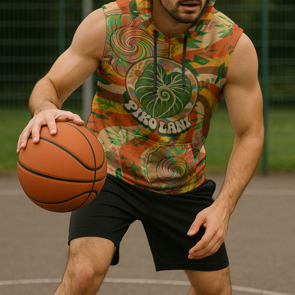 Hawaiian Piko Lani Cultivate I Ka Piko Aloha Sleeveless Hoodie Retro Psychedelic Taro Leaf - Hibiscus Flowers TS04 - Polynesian Pride