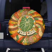 Hawaiian Piko Lani Cultivate I Ka Piko Aloha Spare Tire Cover Retro Psychedelic Taro Leaf - Hibiscus Flowers TS04 No hole Orange Green - Polynesian Pride