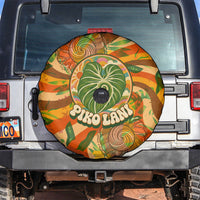 Hawaiian Piko Lani Cultivate I Ka Piko Aloha Spare Tire Cover Retro Psychedelic Taro Leaf - Hibiscus Flowers TS04 Orange Green - Polynesian Pride