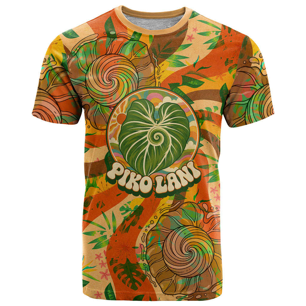 Hawaiian Piko Lani Cultivate I Ka Piko Aloha T Shirt Retro Psychedelic Taro Leaf - Hibiscus Flowers TS04 Orange Green - Polynesian Pride
