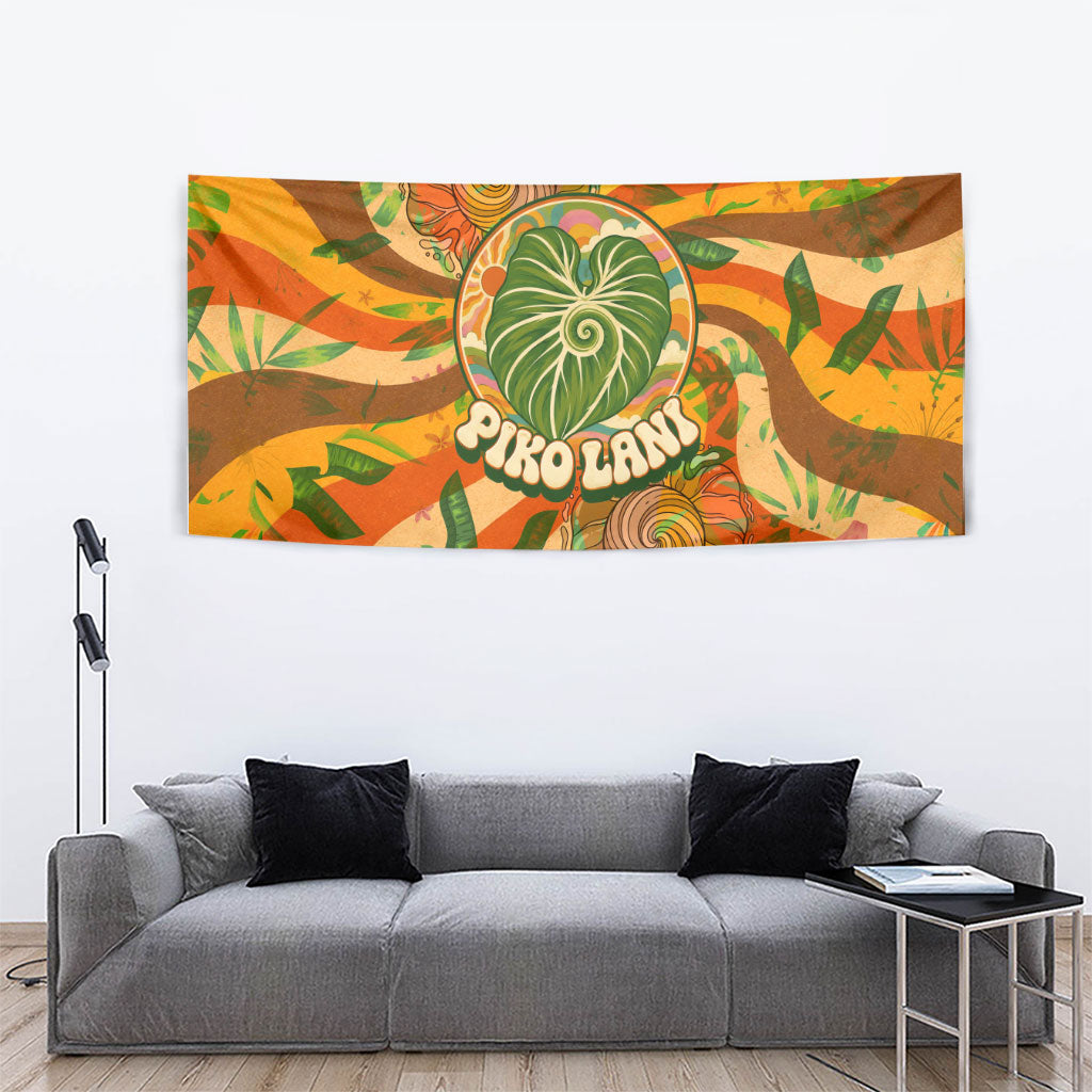 Hawaiian Piko Lani Cultivate I Ka Piko Aloha Tapestry Retro Psychedelic Taro Leaf - Hibiscus Flowers TS04 - Polynesian Pride