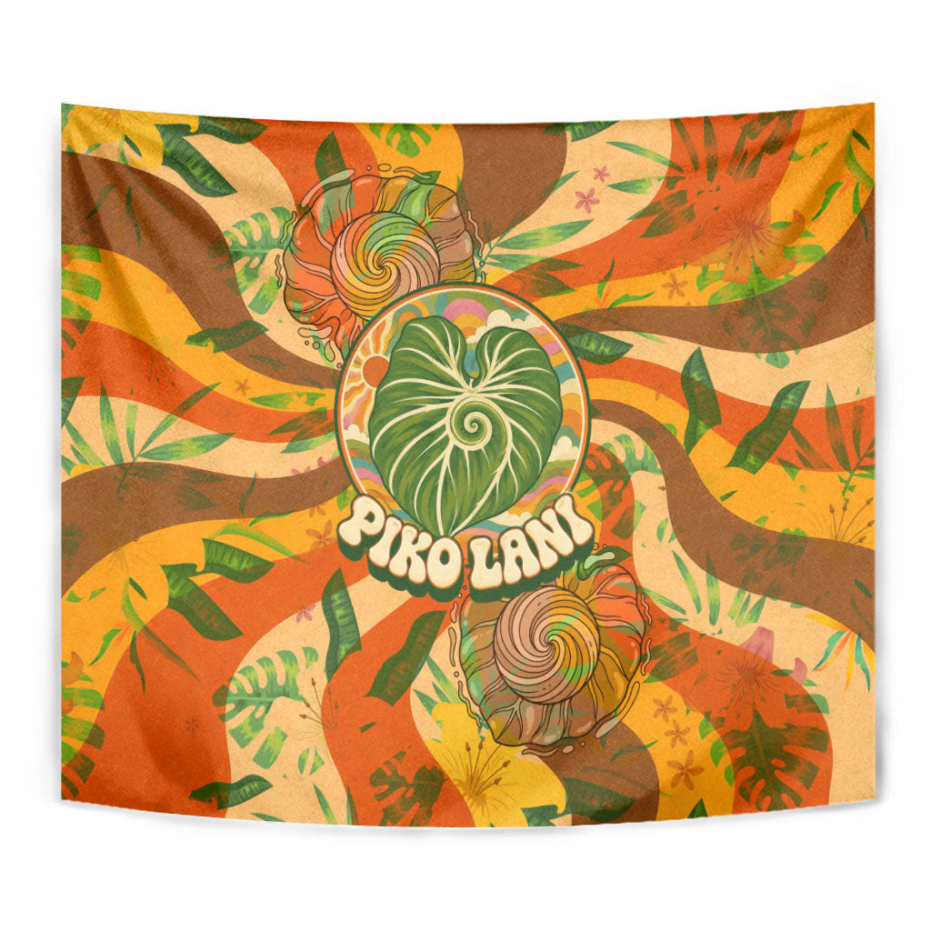 Hawaiian Piko Lani Cultivate I Ka Piko Aloha Tapestry Retro Psychedelic Taro Leaf - Hibiscus Flowers TS04 - Polynesian Pride