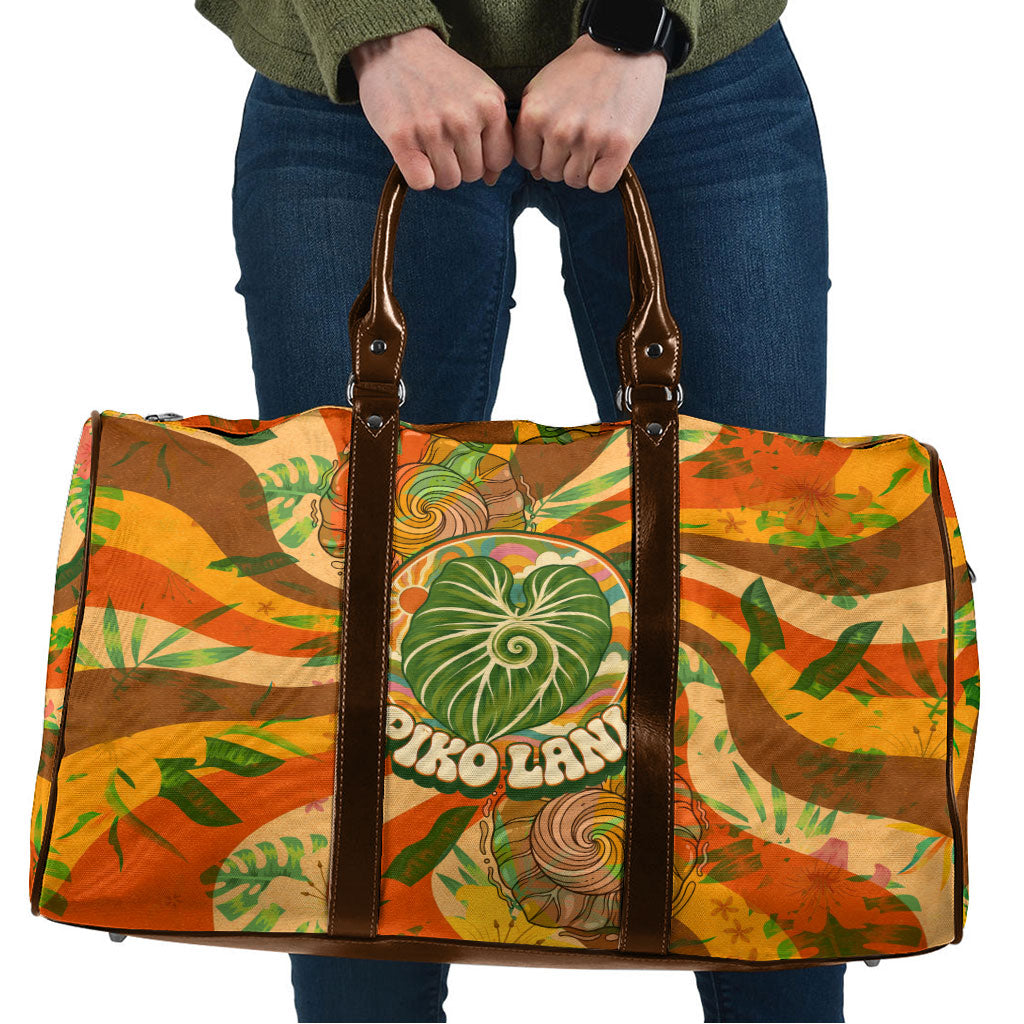 Hawaiian Piko Lani Cultivate I Ka Piko Aloha Travel Bag Retro Psychedelic Taro Leaf - Hibiscus Flowers TS04 Orange Green - Polynesian Pride