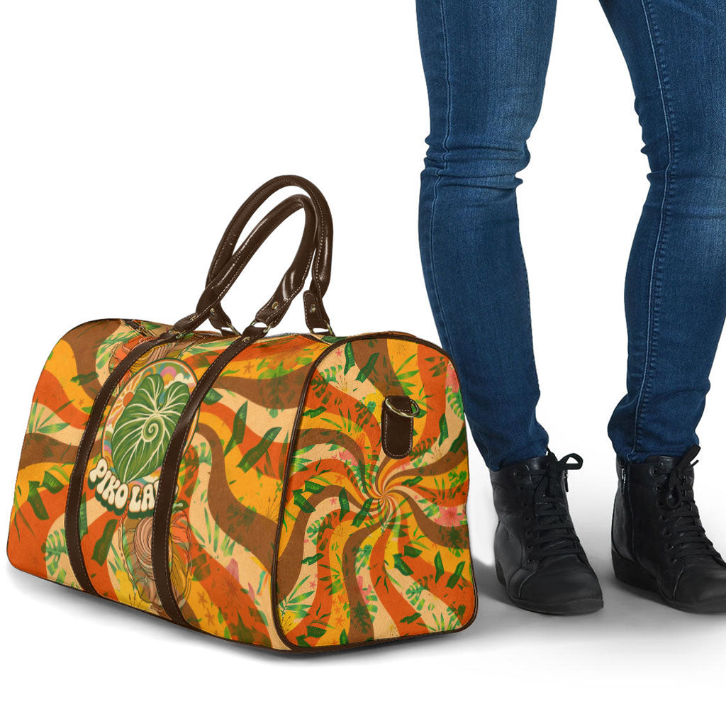 Hawaiian Piko Lani Cultivate I Ka Piko Aloha Travel Bag Retro Psychedelic Taro Leaf - Hibiscus Flowers TS04 - Polynesian Pride