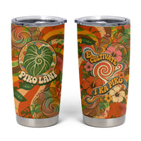 Hawaiian Piko Lani Cultivate I Ka Piko Aloha Tumbler Cup Retro Psychedelic Taro Leaf - Hibiscus Flowers TS04 Orange Green - Polynesian Pride