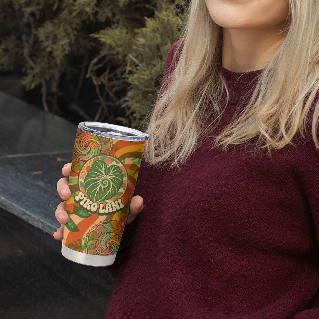 Hawaiian Piko Lani Cultivate I Ka Piko Aloha Tumbler Cup Retro Psychedelic Taro Leaf - Hibiscus Flowers TS04 - Polynesian Pride