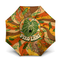 Hawaiian Piko Lani Cultivate I Ka Piko Aloha Umbrella Retro Psychedelic Taro Leaf - Hibiscus Flowers TS04 One Size Folded 11.42 inch Opened Diameter 37.4 inch Orange Green - Polynesian Pride
