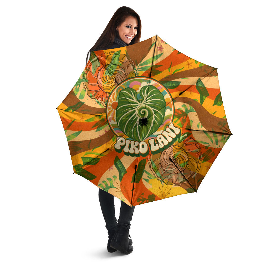 Hawaiian Piko Lani Cultivate I Ka Piko Aloha Umbrella Retro Psychedelic Taro Leaf - Hibiscus Flowers TS04 - Polynesian Pride